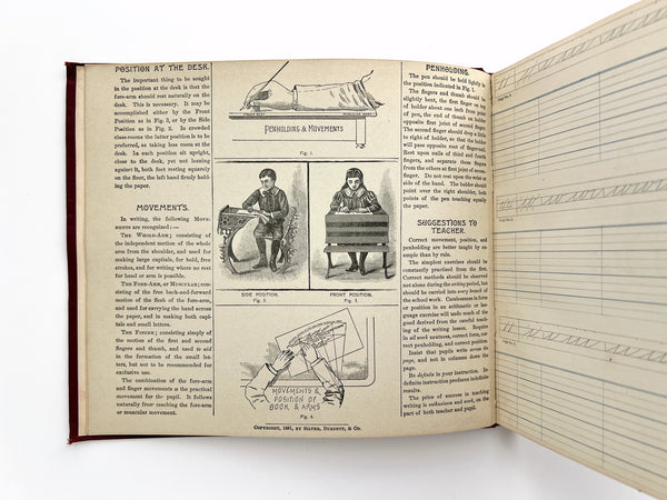 1891 - The Normal Review System of Writing, Regular Course - bound volume of 7 complete copy books (Nos. 1, 2, 3, 4, 4 1/2, 5, and Business Forms)