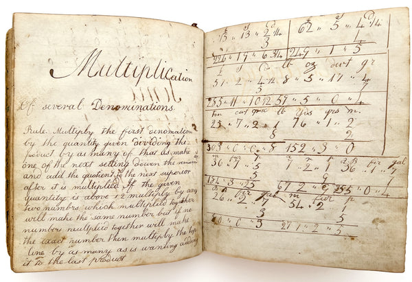 John Grubb’s “Arithmetic in Whole Numbers,” 1811 ciphering book  with a section for “Ale and Beer Measure;” exercises for calculations related to cloth, land, time, wives (or their dowries), &c.