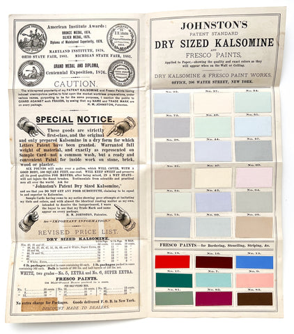 Johnston's Patent Standard Dry Sized Kalsomine and Fresco Paints...