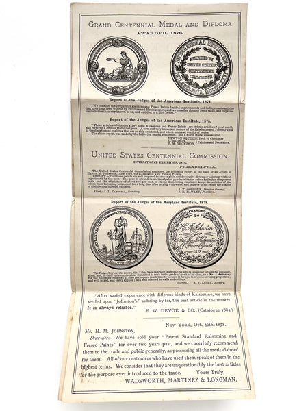 Johnston's Patent Standard Dry Sized Kalsomine and Fresco Paints...