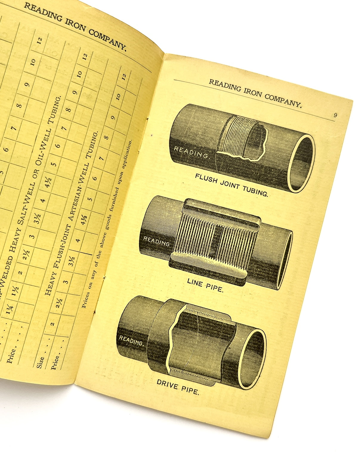 Manufacturers' Price List. Reading Iron Company. Wrought Iron Pipe, Boiler Tubes, Casing, Electric Railway Tubular Poles (cover title)