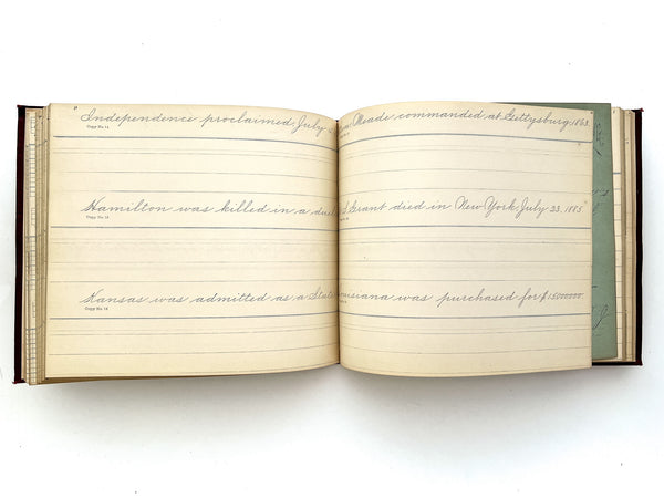 1891 - The Normal Review System of Writing, Regular Course - bound volume of 7 complete copy books (Nos. 1, 2, 3, 4, 4 1/2, 5, and Business Forms)