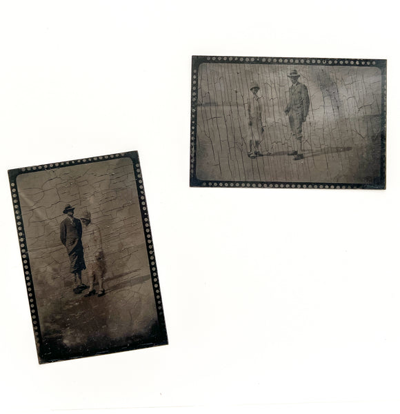 Two ferrotype real photo postcards, ca. 1920