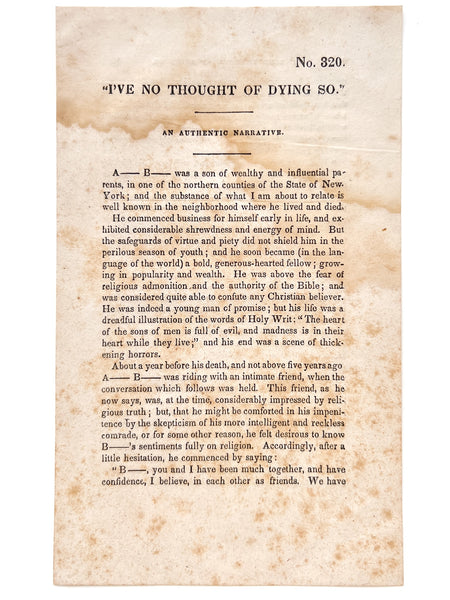 "I've No Thought of Dying So." An authentic narrative (No. 320)