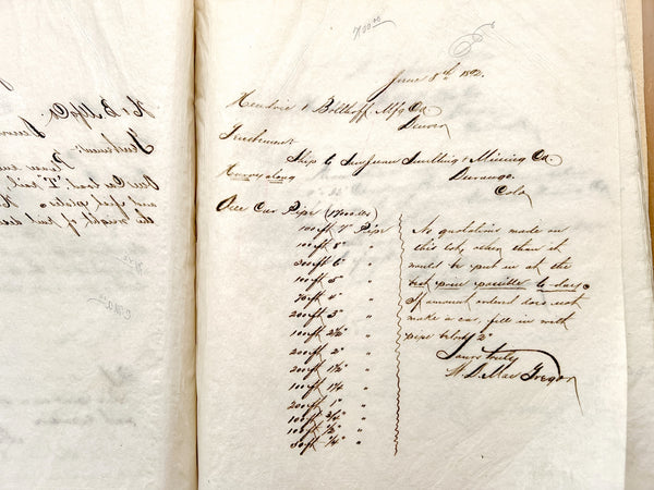 1892 copies of letters by Hendrie & Bolthoff Mfg. Co. representative in Durango, Colorado