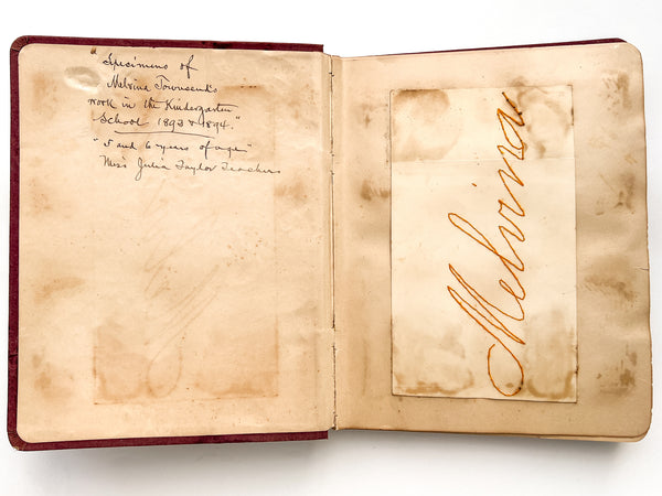 Specimens of Melvina Townsend’s work in the Kindergarten School, 1893 & 1894, 5 & 6 years of age…