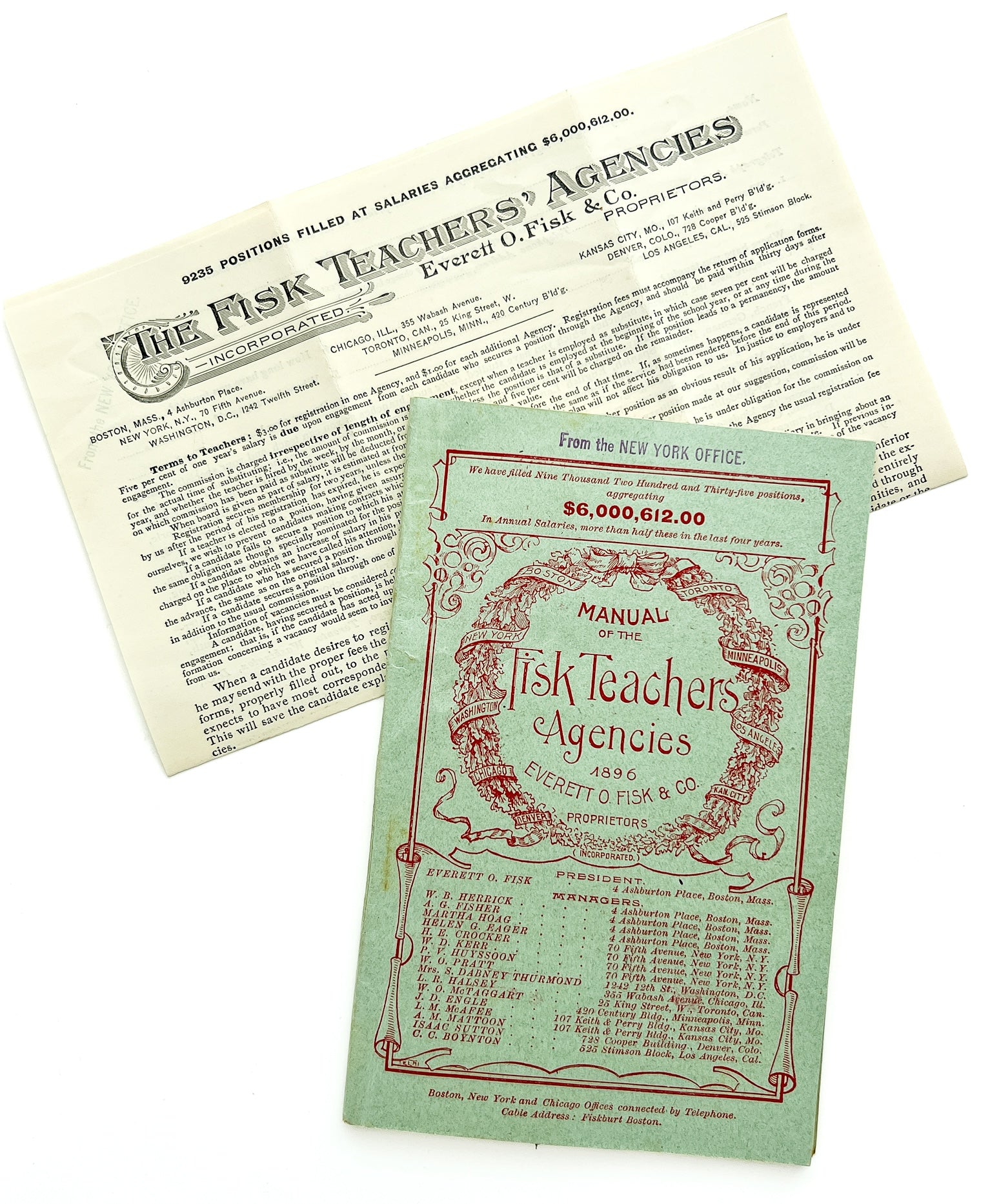 Manual of the Fisk Teachers' Agencies 1896 [with] teacher registration form