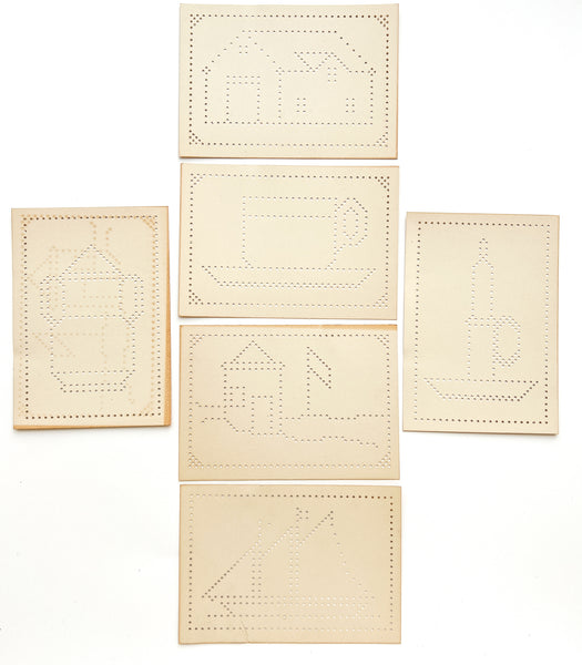 Six pictorial lacing cards
