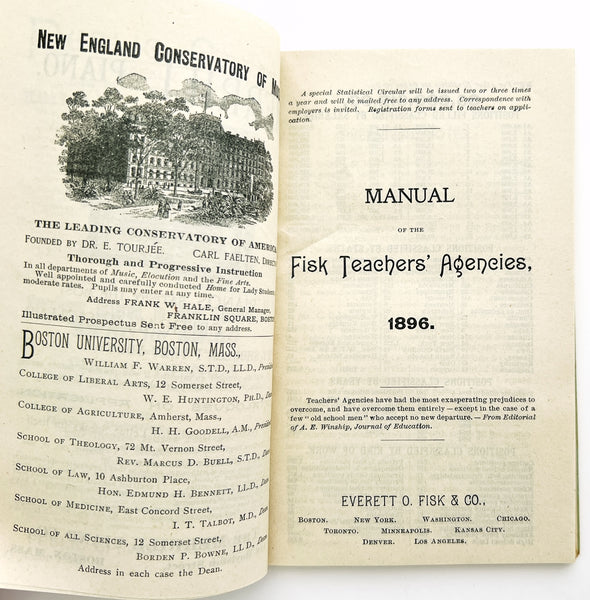 Manual of the Fisk Teachers' Agencies 1896 [with] teacher registration form