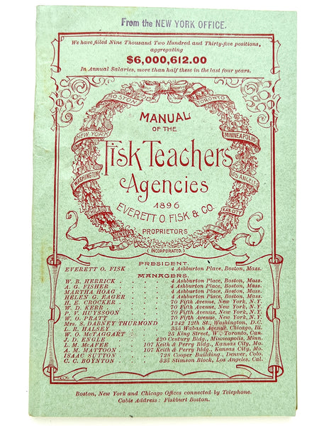 Manual of the Fisk Teachers' Agencies 1896 [with] teacher registration form