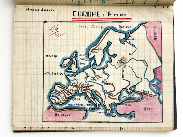 Geography notebook with 17 original drawn maps