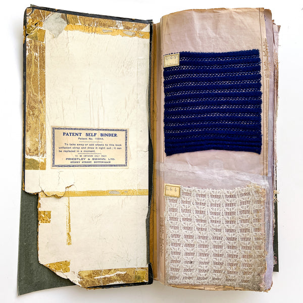 Early twentieth-century Nottingham lace specimen book with samples extending into the 1960s
