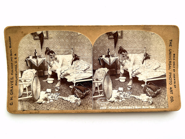 Three [3] bawdy Universal Photo Art Co. photographic stereoview cards