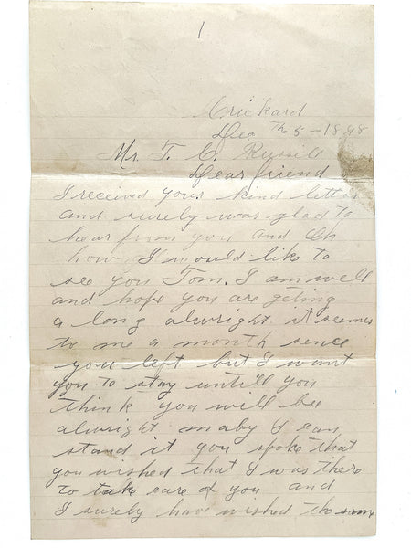 1898 Cautiously romantic letter to an almost-sweetheart