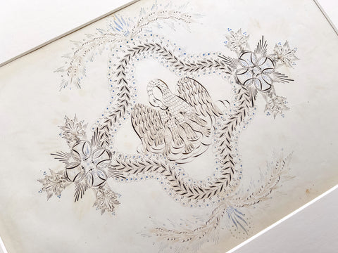 Ornate pen and ink drawing of birds (France, 19c)