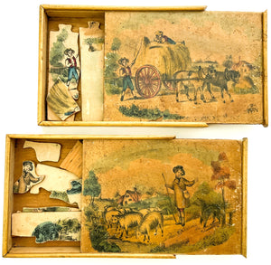 (2) Wooden lithograph puzzles, German, ca. 1870