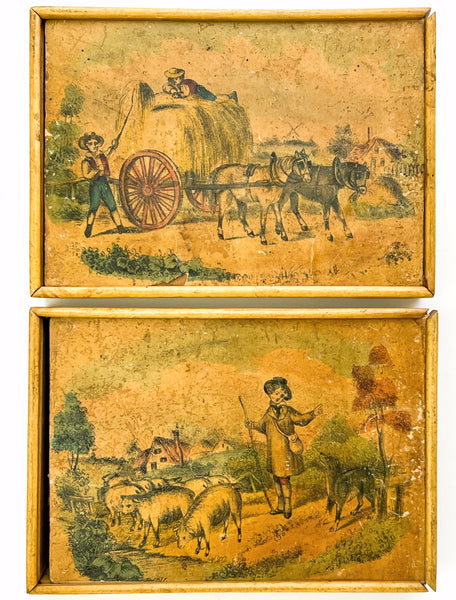 (2) Wooden lithograph puzzles, German, ca. 1870