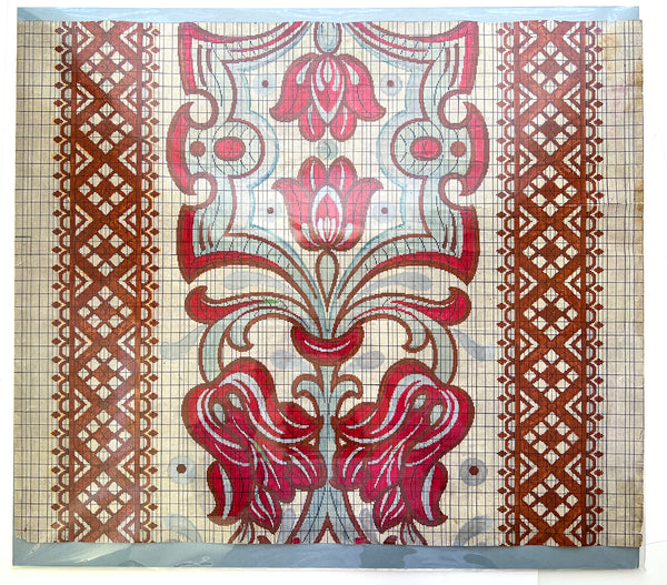 Large hand-painted tulip motif "check paper" pattern for Jacquard woven tapestry, France 1910
