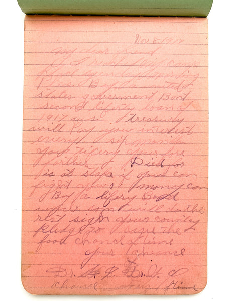 Child's multicolor notebook with WWI-era jottings