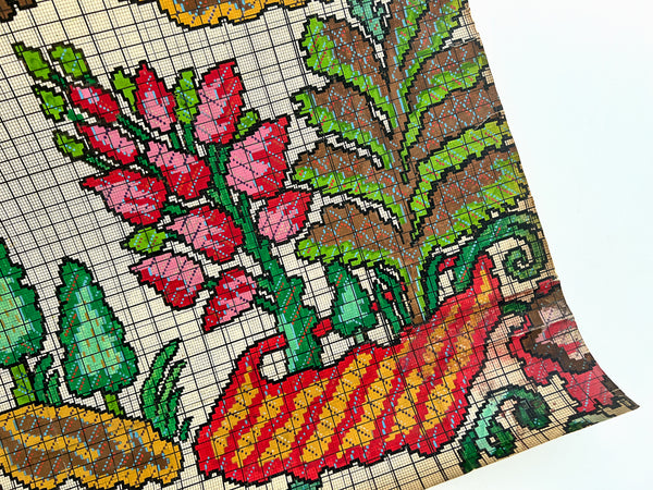 Floral/topiary hand-painted "check paper" pattern for Jacquard woven tapestry, France 1911