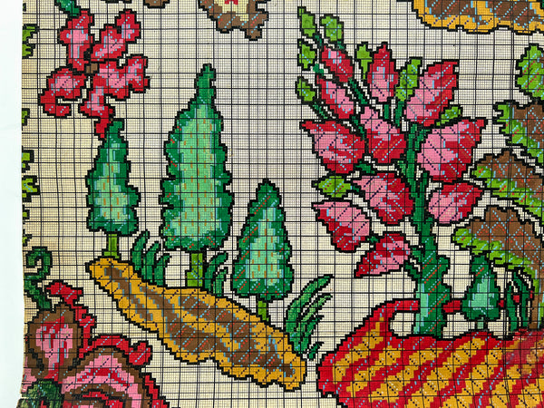 Floral/topiary hand-painted "check paper" pattern for Jacquard woven tapestry, France 1911