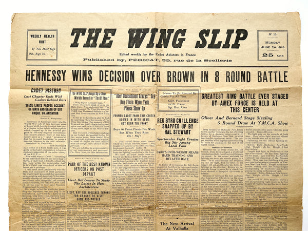 The Wing Slip No. 13, Monday June 24, 1918. (Final issue, WWI AEF soldier newspaper)