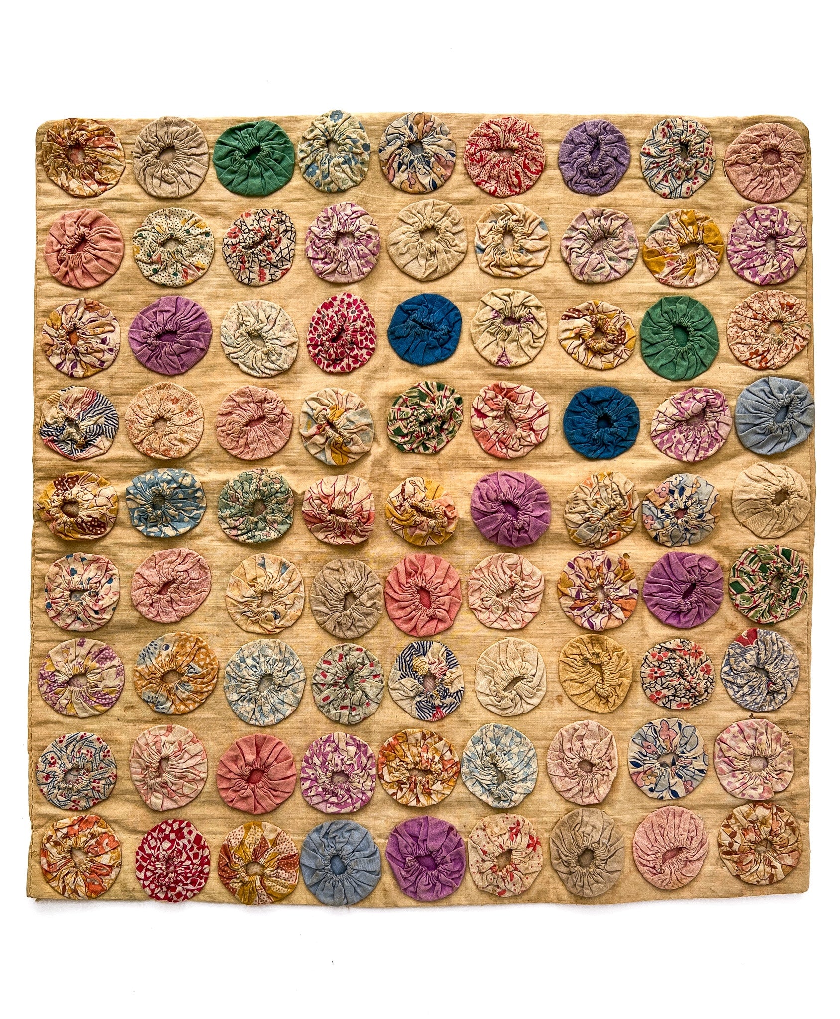 Yoyo stitched fabric cover, ca. 1930