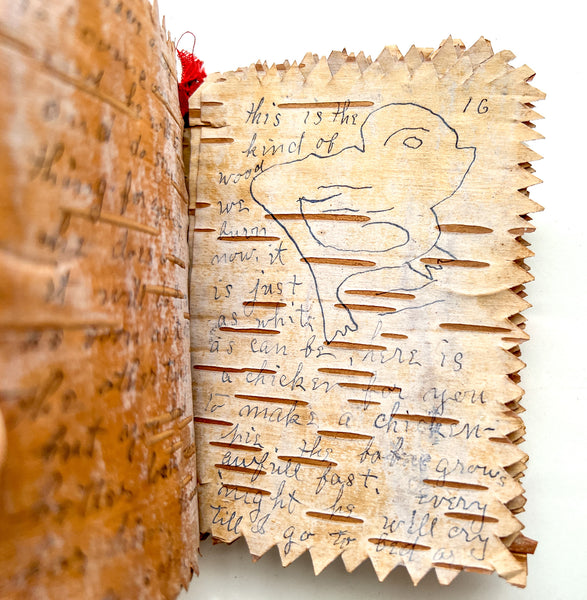 A young woman’s illustrated letter to her sister in a birch bark booklet