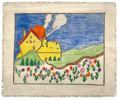 Child art landscape on cloth