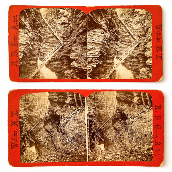 Two stereoviews: Jacob's Ladder, Havana Glen (NY)