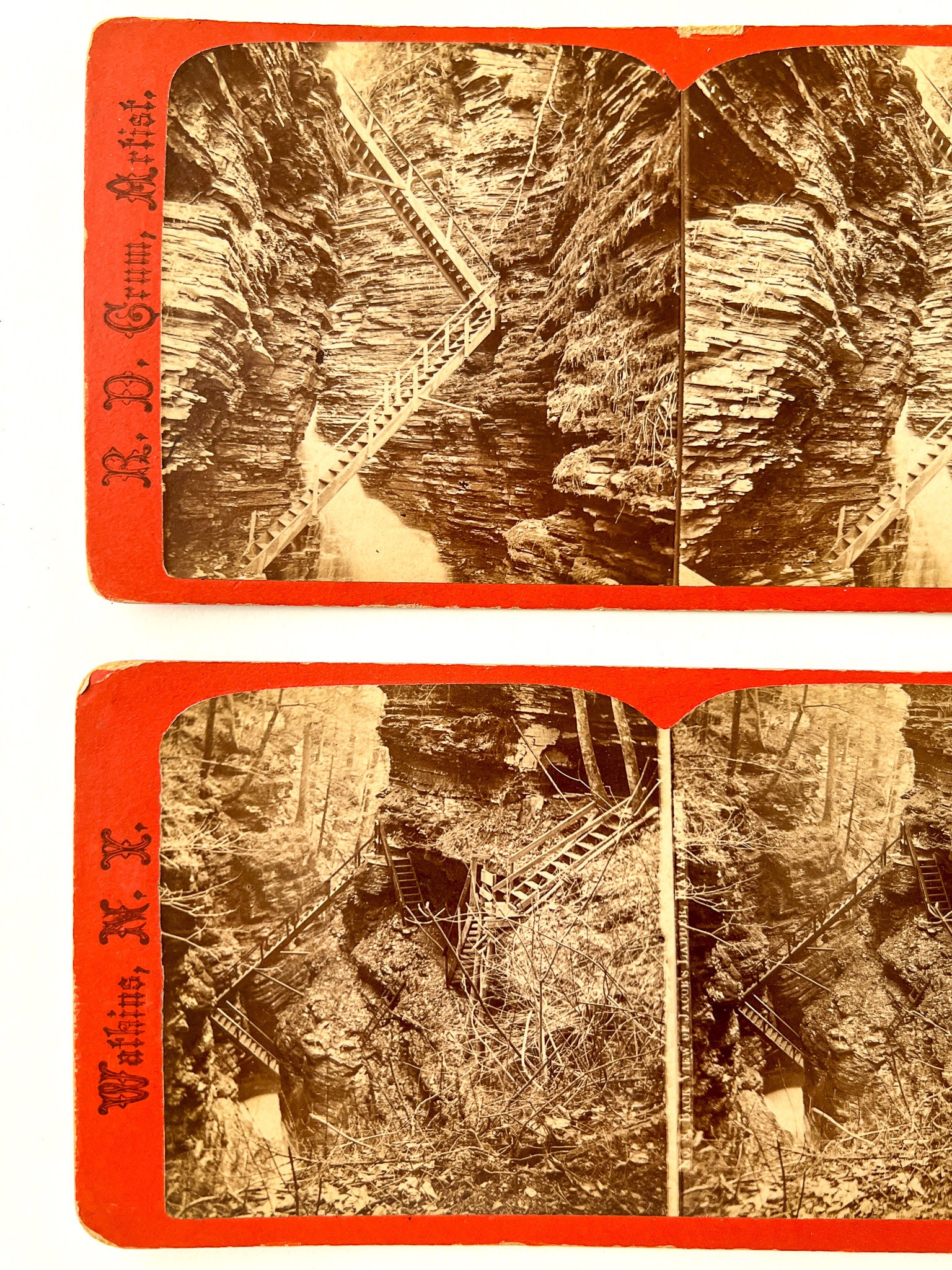 Two stereoviews: Jacob's Ladder, Havana Glen (NY)