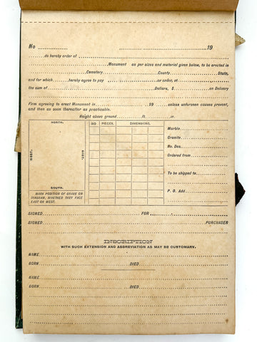 Clothbound gravestone order forms, 1918
