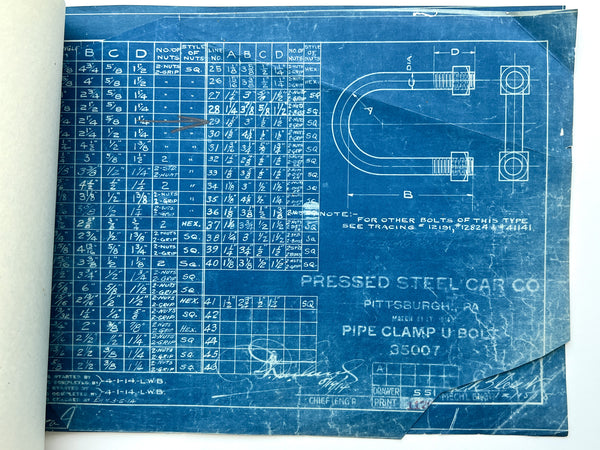 Pressed Steel Car Co. Pittsburg, Pa. Series of mechanical blueprints