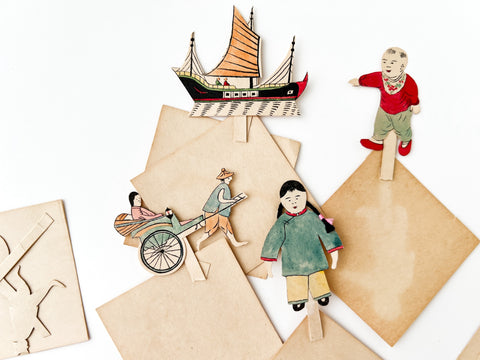 Chinese paper doll cards in original box