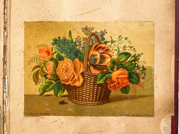 Ca. 1880s scrap book with trade cards, die cuts, chromos, etc.