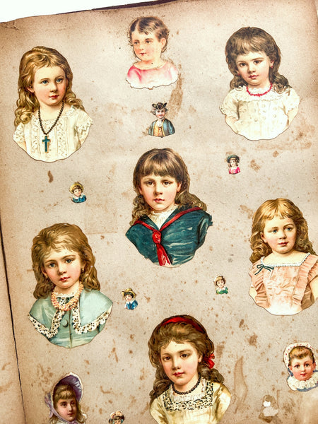 Ca. 1880s scrap book with trade cards, die cuts, chromos, etc.