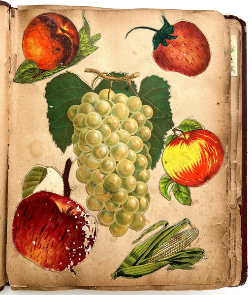 Ca. 1880s scrap book with trade cards, die cuts, chromos, etc.