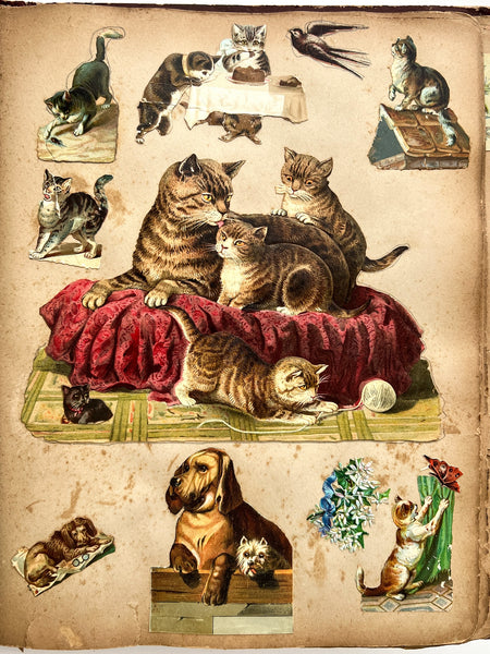 Ca. 1880s scrap book with trade cards, die cuts, chromos, etc.