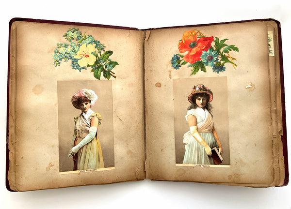 Ca. 1880s scrap book with trade cards, die cuts, chromos, etc.