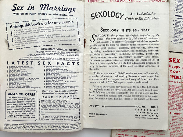 Sexology: Sex Science Magazine 5 issues: December 1951, January, August, December 1952, May 1953