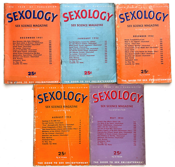 Sexology: Sex Science Magazine 5 issues: December 1951, January, August, December 1952, May 1953