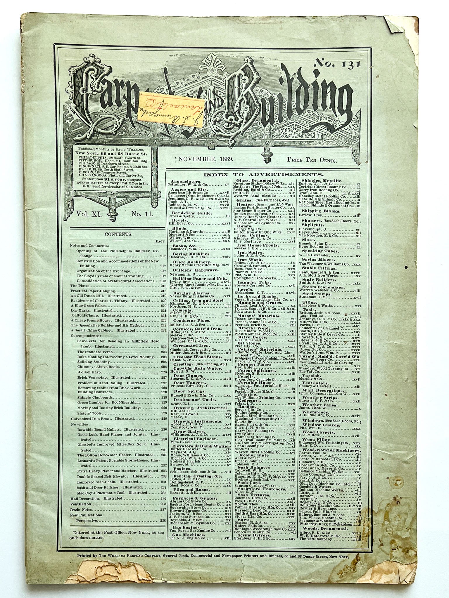 Carpentry and Building, No. 131 (Vol. XI, No. 411. November, 1889)