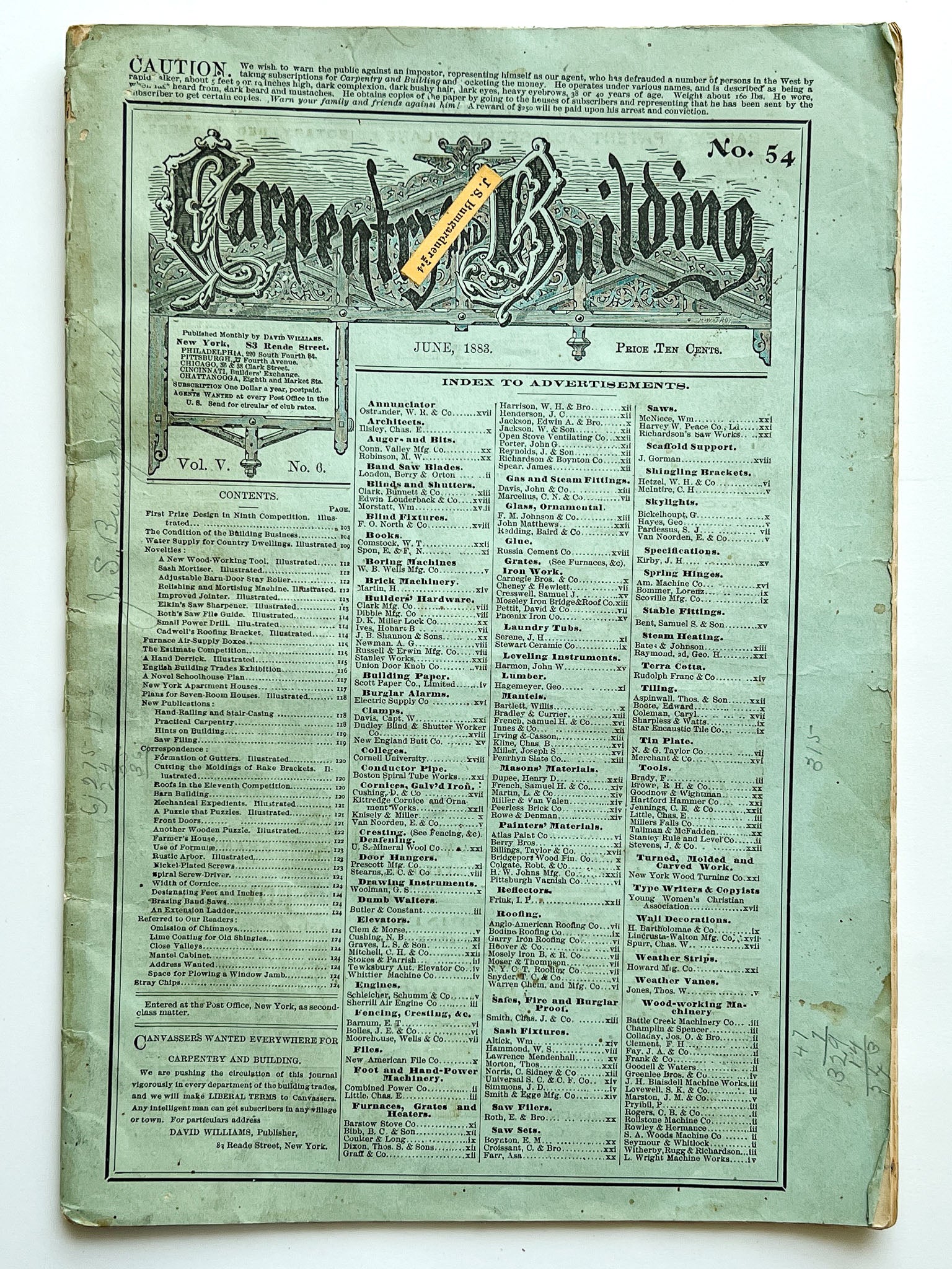 Carpentry and Building, No. 54 (Vol. V, No. 6, June 1883)