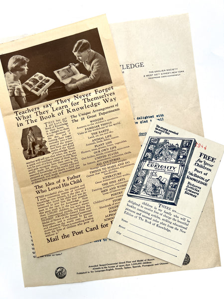 Grolier Society direct mail advertising for 'The Book of Knowledge'