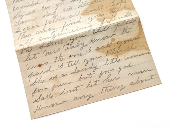 "She is a dandy little woman for fun, but for god sake dont let her man know...” Letter from 22-yo Harry Keelor to his new friend, bemusedly warning of her "pard" (Ohio, 1888).