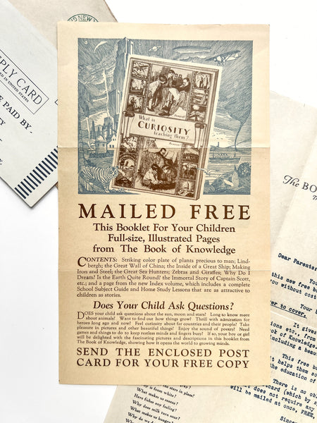 Grolier Society direct mail advertising for 'The Book of Knowledge'