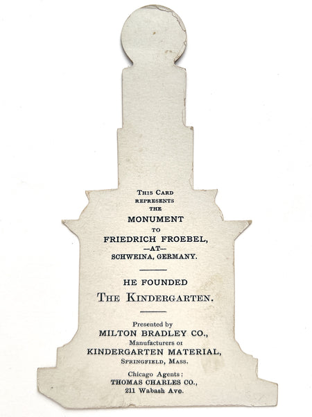 Froebel-themed diecut trade card for Milton Bradley Co. supplier
