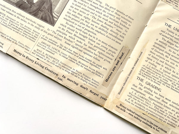 The Jones Readers (prospectus with pasted clippings against animal cruelty)