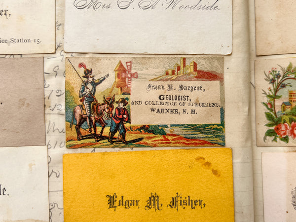 An excellent collection of trade & calling cards from Mass., Vermont, & New Hampshire, ca. 1880s-1890; plus rewards of merit ca. 1870s+