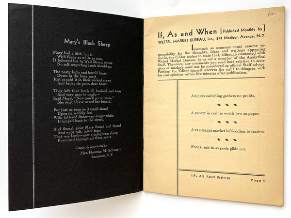 If, As and When: Passing Thoughts on Human Nature in Finance (Number Five, June, 1930)